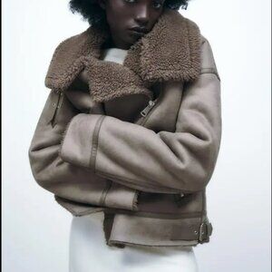 Zara Brown Shearling Leather Jacket